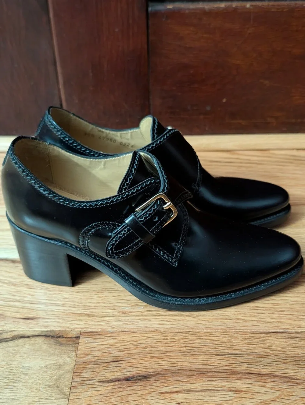 The Office Of Angela Scott Miss Brooke Black Leather Monk Strap Heel EU 35.5